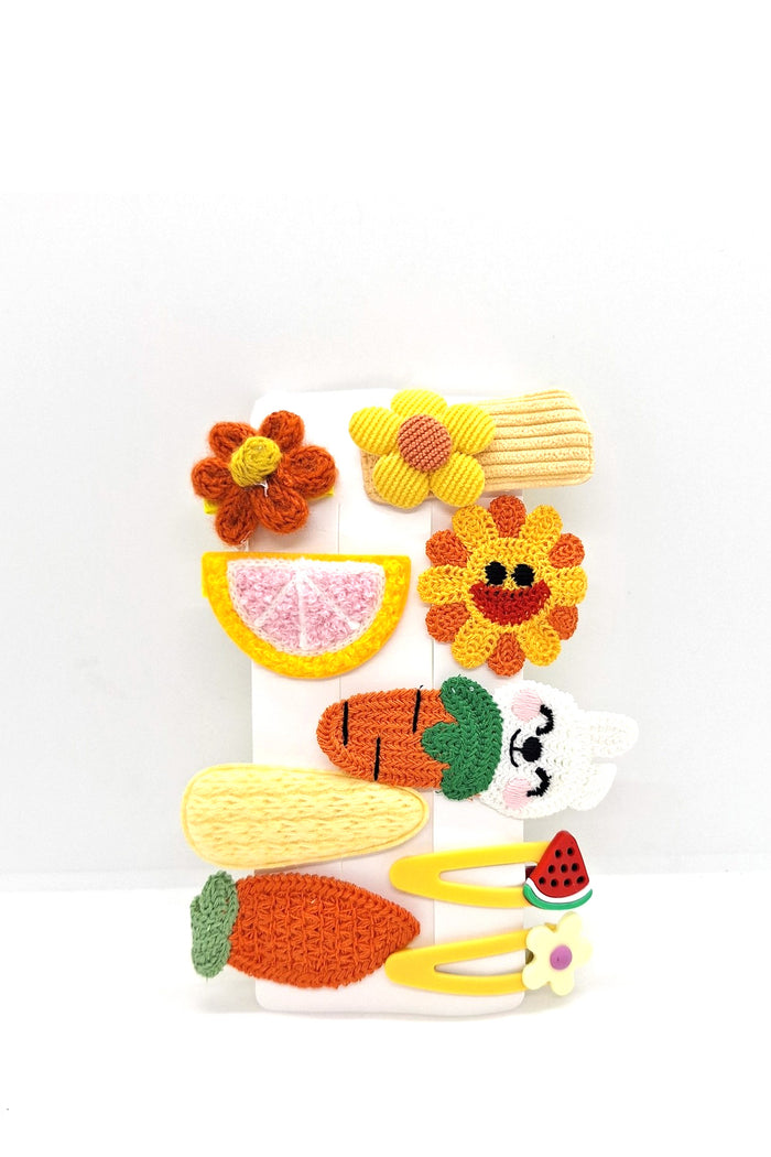 Toka 9'lu Nakışlı Örgü Pelüş Karışık Çoçuk Toka Seti - Indirimsepeti