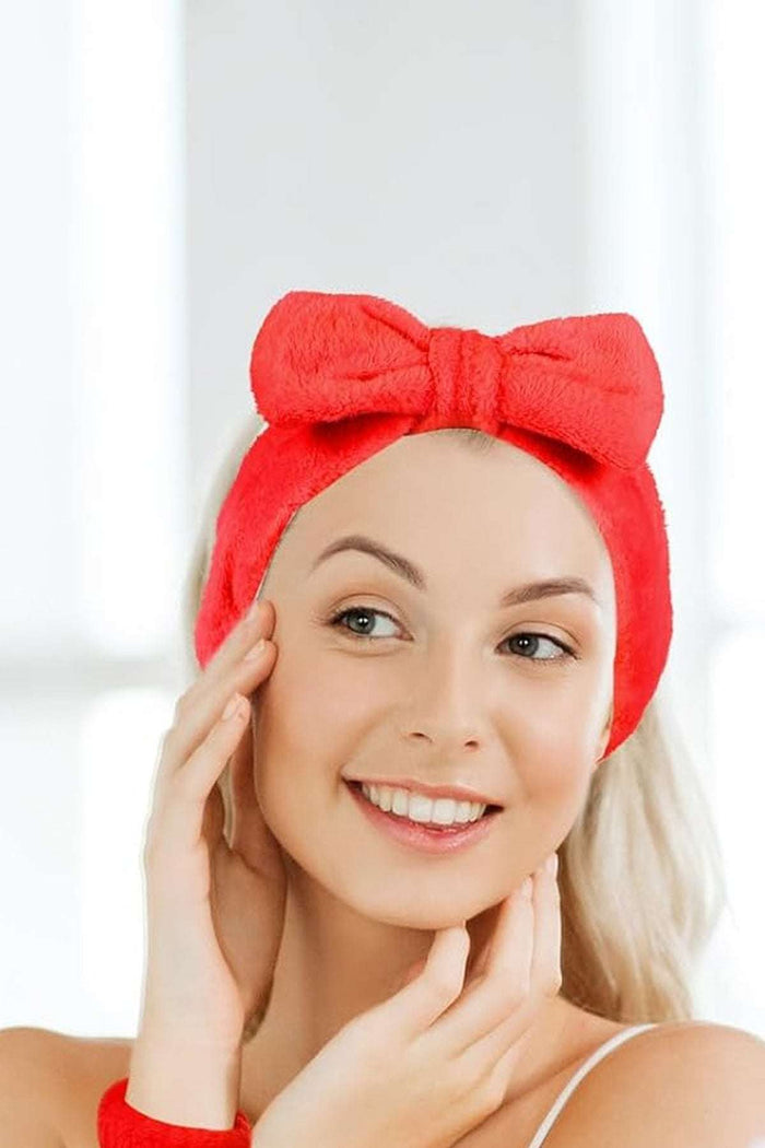 Pelüş Saç Bandı Makyaj Saç Aksesuar Lastikli Kırmızı - Indirimsepeti