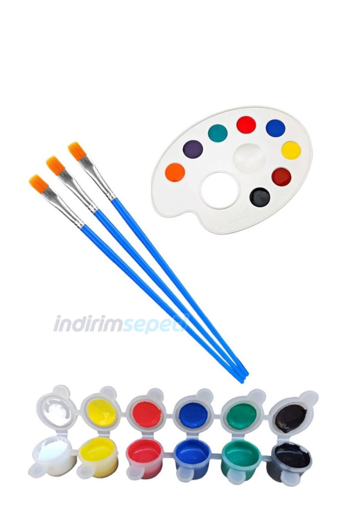 3 Adet Fırça + Akrilik Boya + Palet (akrilik Boya, Yağlı Boya Fırcası, Guaj Boya, Sulu Boya - Indirimsepeti