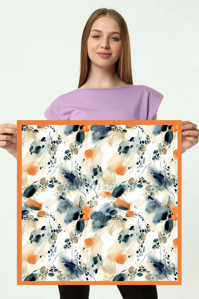 Saten Kumaş Fular Parlak ve Soft ipeksi Bandana Soyut Turuncu çiçek abstract floral - Indirimsepeti