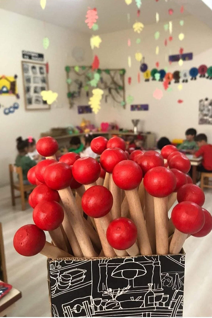 Kırmızı Başlıklı 20 cm 1 Çift Ahşap Ritim Çubuğu Perkusyon Müzik Sopası