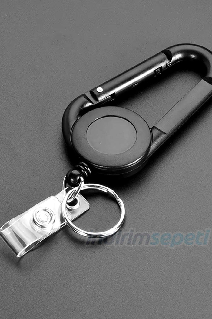 Teleskopik Uzayan İpli Karabina Anahtarlık Şeffaf Personel Kartlık Taktik anahtarlık - Indirimsepeti