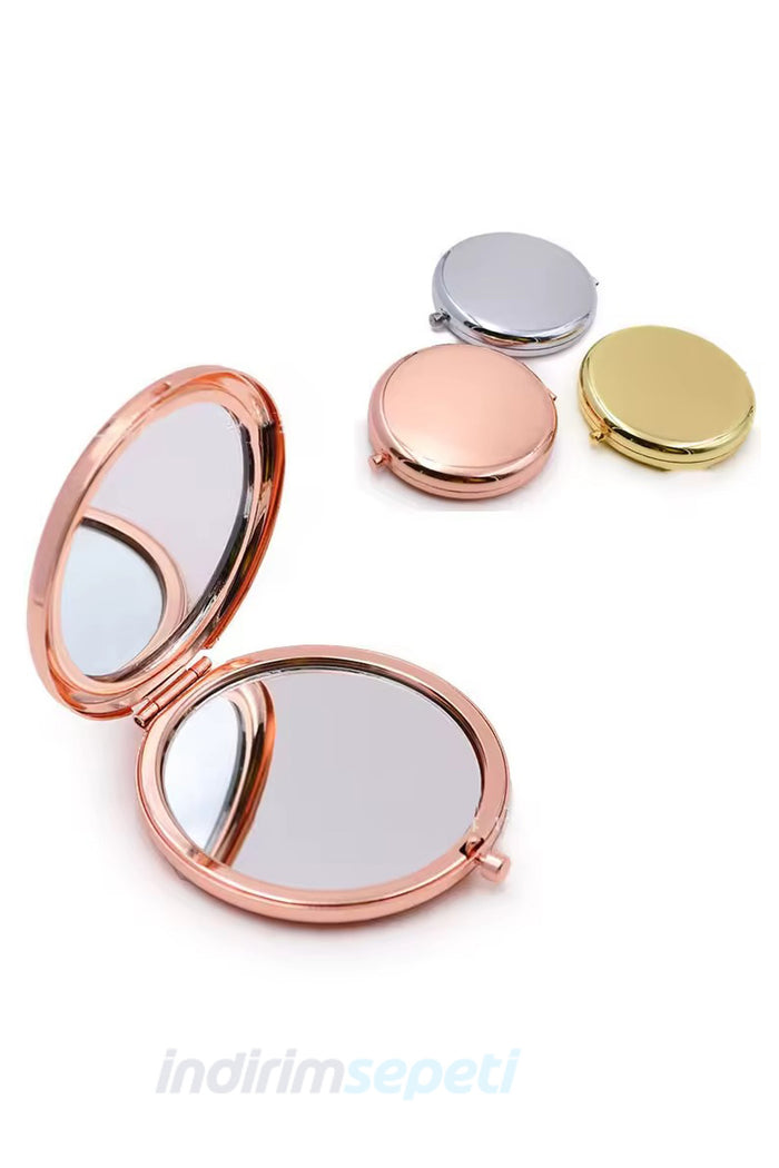 Makyaj Aynası Yuvarlak Çift Taraflı Cep Tipi Çanta İçi Taşınabilir Rose Ayna Hediyelik Promosyon Katlanabilir
