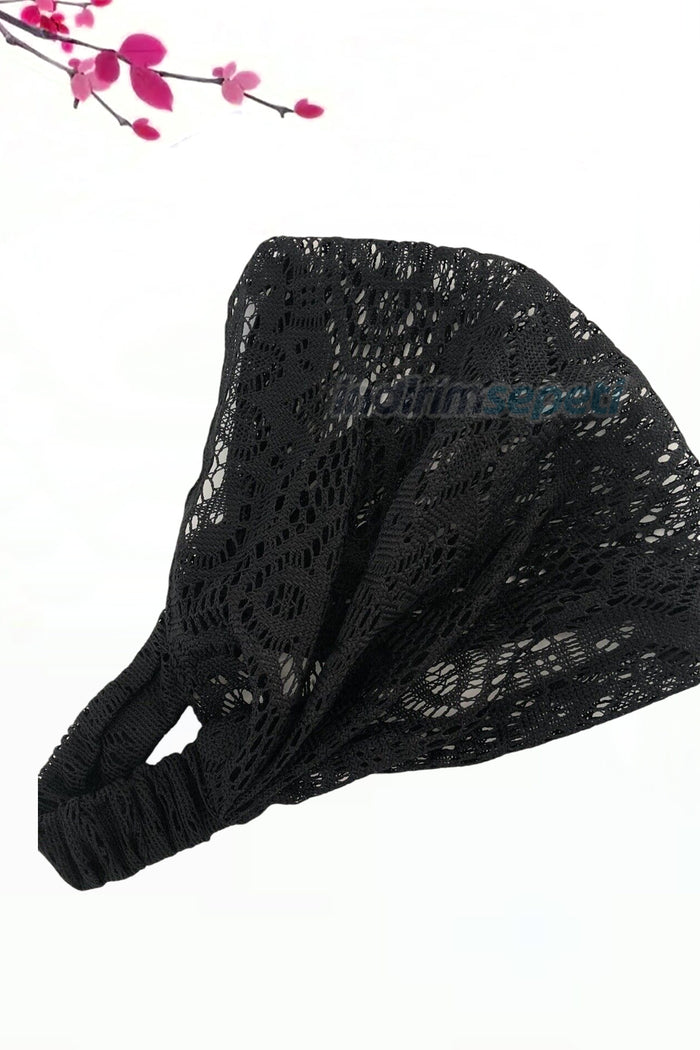 Dantelli Saç Bandı Bandanası Bahar ve Yaz Boho Stili, Lastikli Esnek Plaj ve Seyahat Siyah - Indirimsepeti