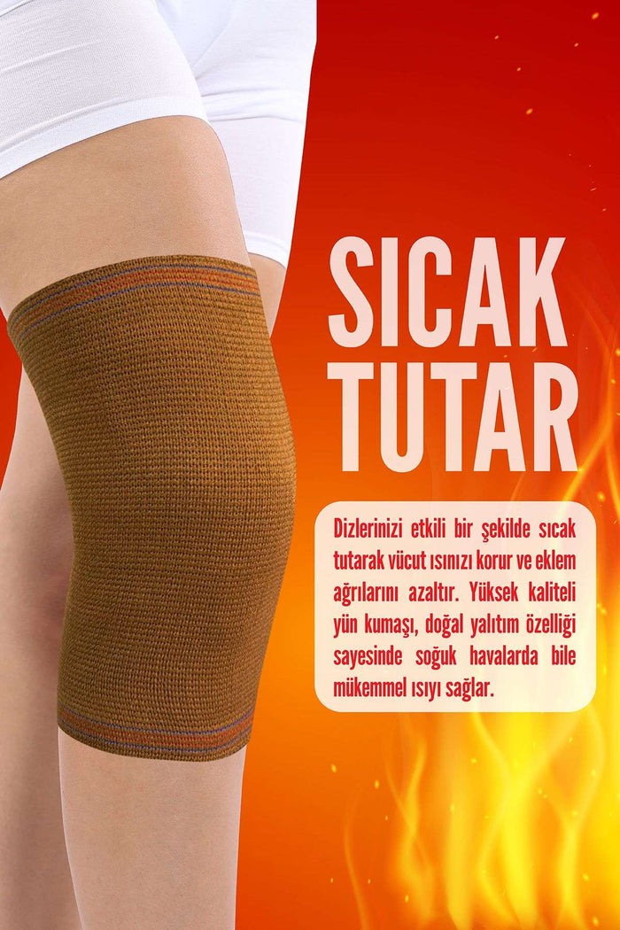Dikişsiz Krem Rengi Yün Dizlik 2 Adet Diz Eklem Ağrıları Destek Kahverengi - Indirimsepeti