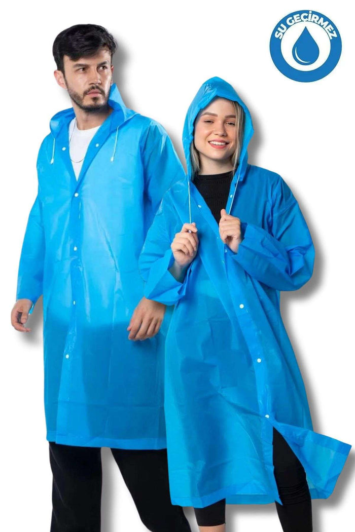 Kadın Erkek Yağmurluk Kapüşonlu Çıtçıtlı Eva Mavi Yağmurluk - Indirimsepeti