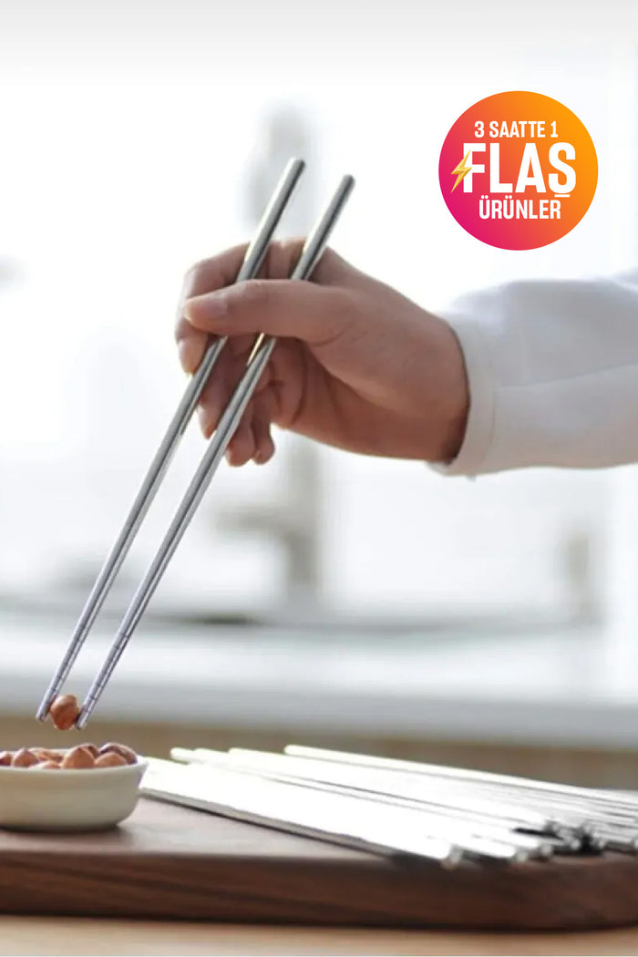 5 Çift Metal Chopstick Paslanmaz Çelik Çin Çubuğu Yemek Çubukları 10 Adet - Indirimsepeti