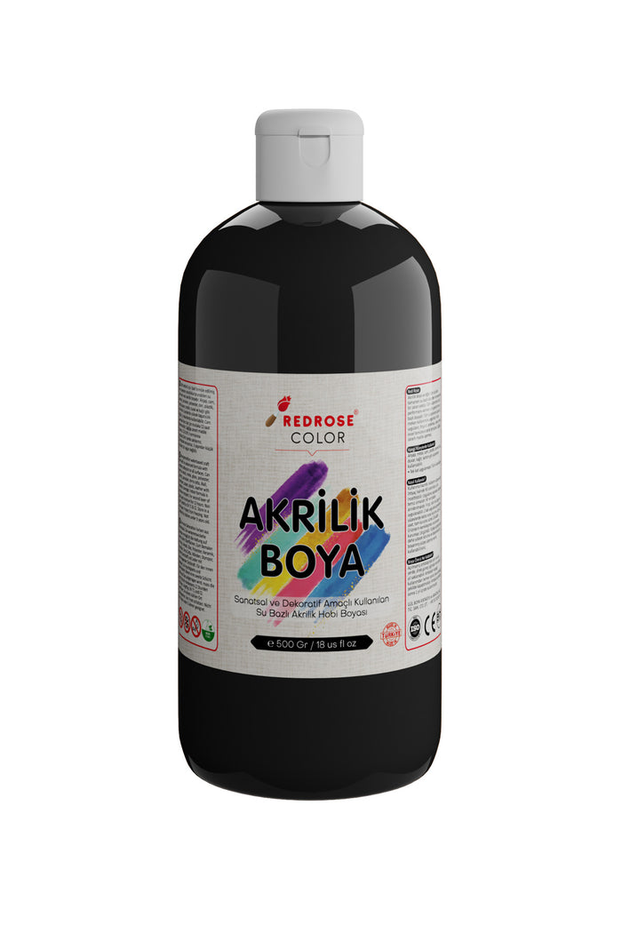 Siyah Akrilik Boya 500 gr Sanatsal, Dekoratif, Hobi Amaçlı, Canlı Renkler