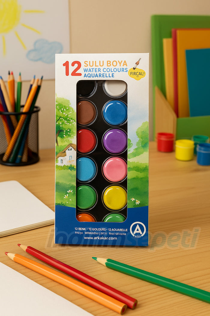 12 Renkli Sulu Boya Seti – Fırçalı, Çocuklar İçin Sanatsal Boyama Takımı