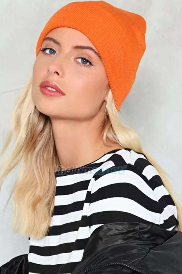 Bere Triko Örme Bay Bayan Katlamalı Sonbahar Kış Basic Turuncu - Indirimsepeti