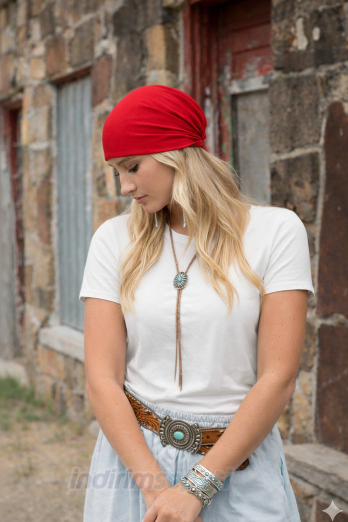 Kırmızı Düz Pamuklu Bandana – Günlük Kullanım İçin Hafif ve Çok Amaçlı Saç Aksesuarı