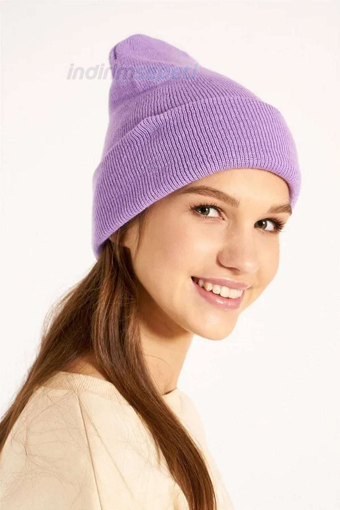 Bere Triko Örme Bay Bayan Katlamalı Sonbahar Kış Basic Lila - Indirimsepeti