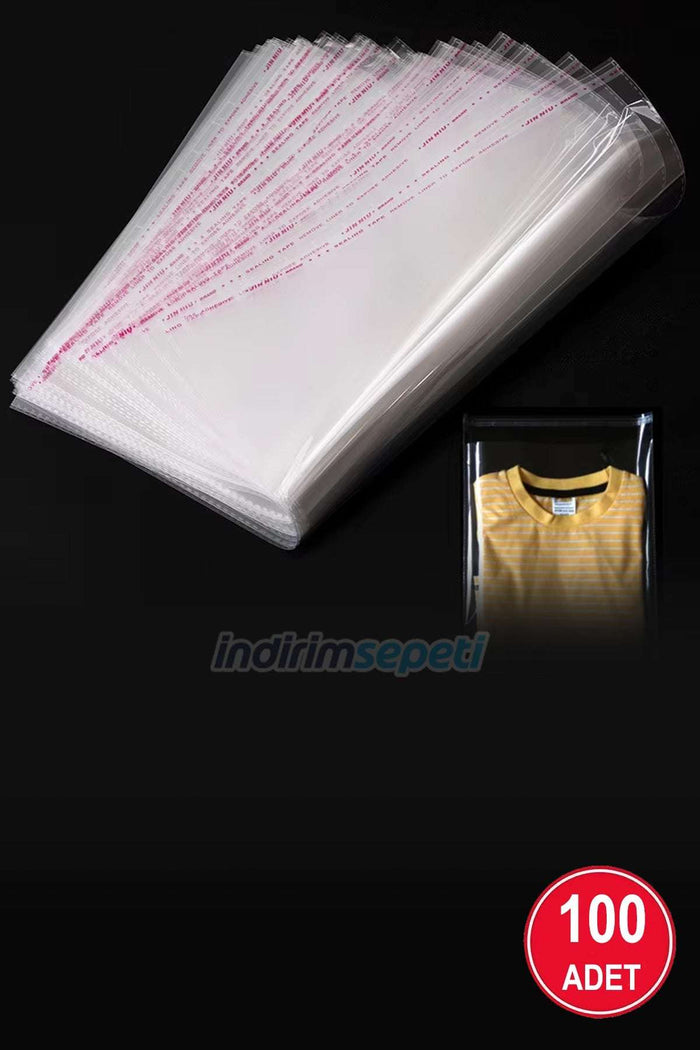 25 Adet 40*60 Cm Bantlı Yapışkanlı Şeffaf OPP Jelatin Poşet Çeyiz Poşeti ( 40x55+5) - Indirimsepeti