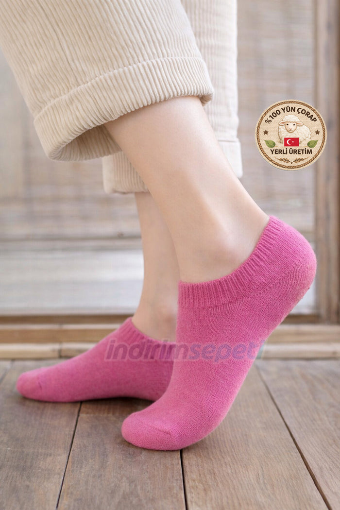 Kadın Yünlü Patik Çorap 36–38 | %100 Doğal Yün, Kışlık,Kaymaz Rahat Hediyelik, Türkiye Üretimi Pembe