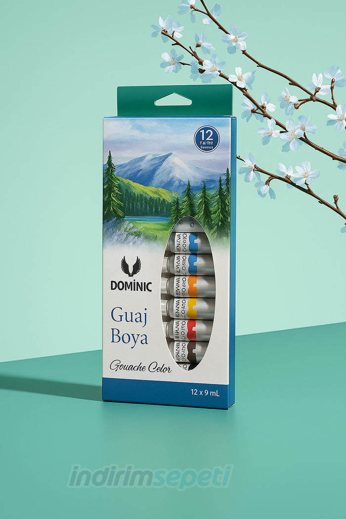 Çocuklar ve Hobi İçin 12 Renk Guaj Boya Seti – 9 ml Kapaticı, Yıkanabilir, Küçük Tüp, Büyük Hayal