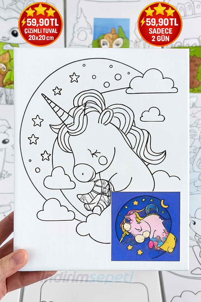 Çizimli Tuval 20x20 cm | Çizilmiş Boyama Kanvas Tuval | Çocuklar için Eğitici Boyama 1 Adet