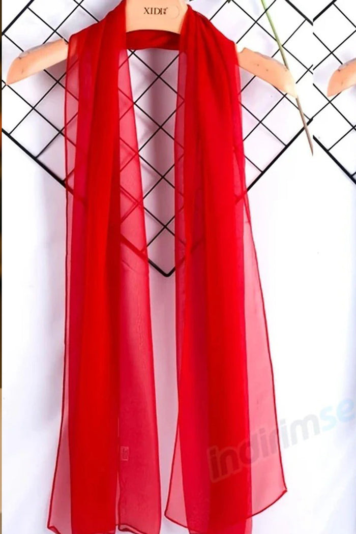 Şifon Fular Kırmızı ipek Görünümlü, Hafif Dokulu ve Zarif Günlük Çok Yönlü Kullanım Aksesuar 22×124 cm