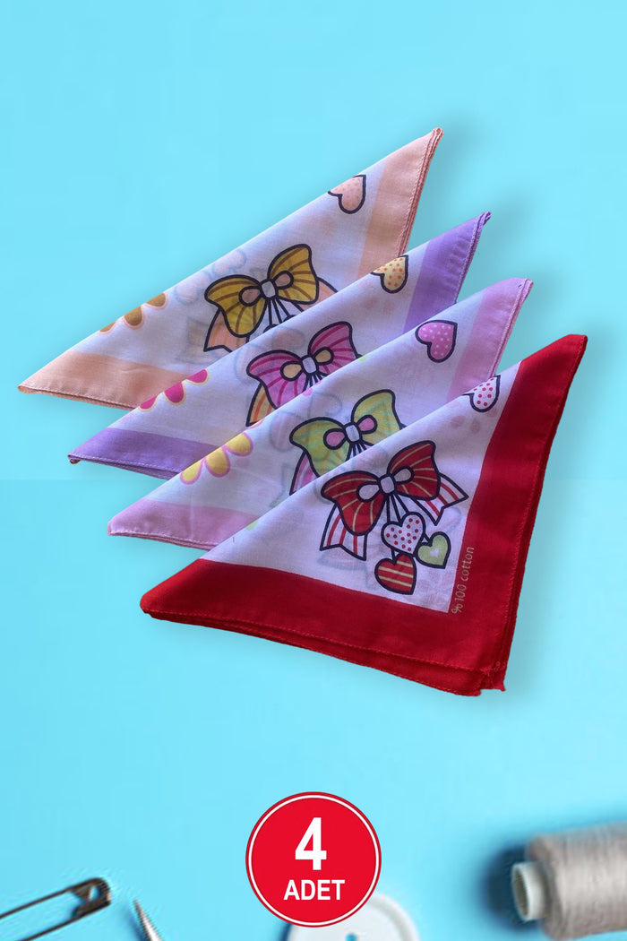 Çiçek Tatlı Desenli Pamuklu Kare Eşarp Nefes Alabilir Boyun Eşarp Günlük Güneş Koruyucu 4 Adet - Indirimsepeti