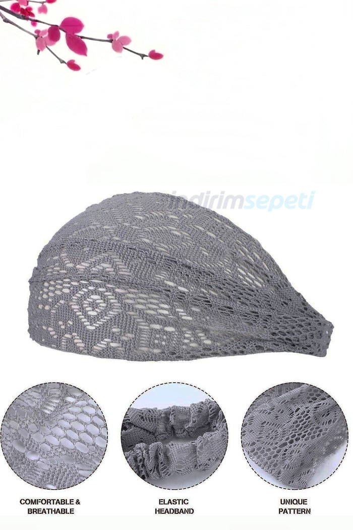 Dantelli Saç Bandı Bandanası Bahar ve Yaz Boho Stili, Lastikli Esnek Plaj ve Seyahat Gri - Indirimsepeti