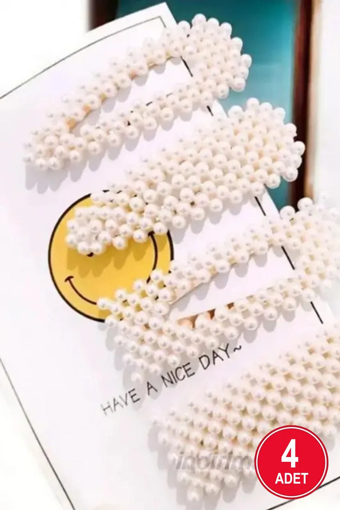 Kadın 4'lü Incili Çit Çıt Toka Seti - Indirimsepeti