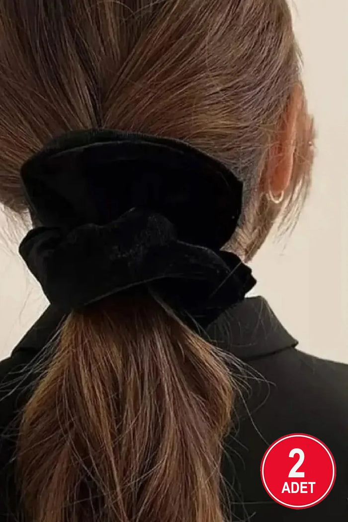 Kadife Lastikli Saç Toka Büyük Boy Siyah 2 'li - Indirimsepeti