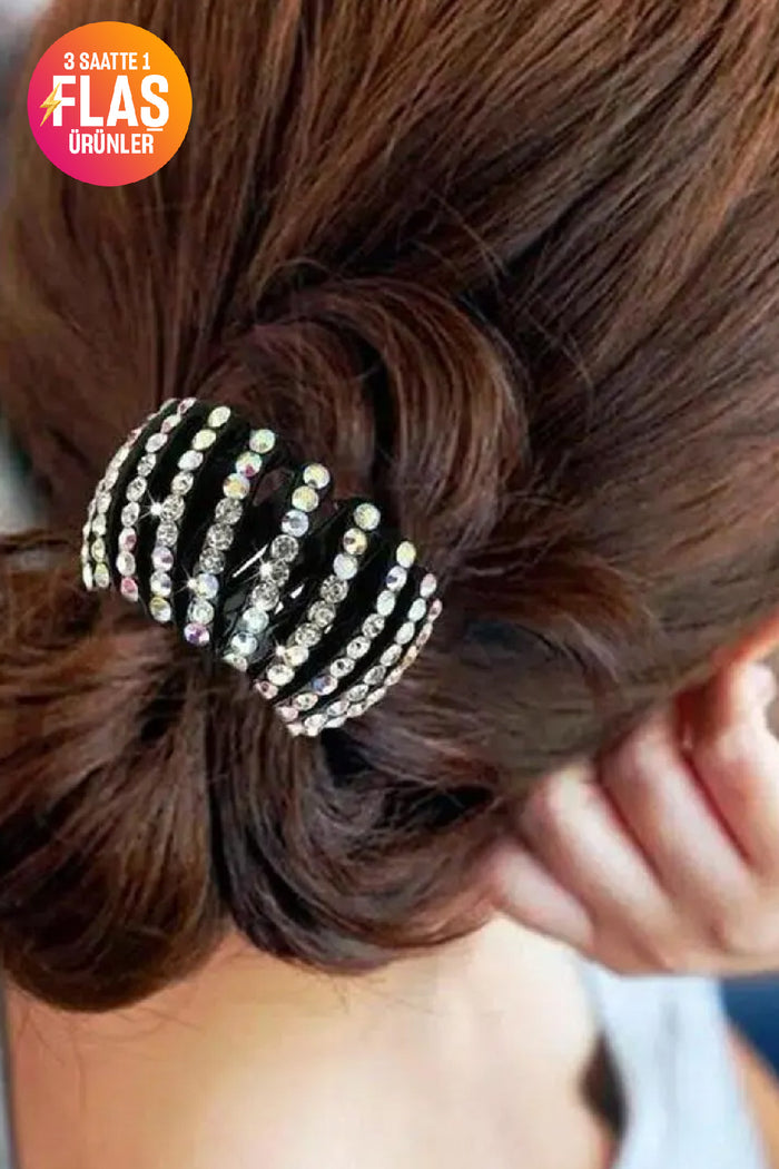 Saç Topuz Toplama Aparatı  Kristalli Taraklı ve Açılabilir Topuz Tokası  1 Adet Karışık - Indirimsepeti