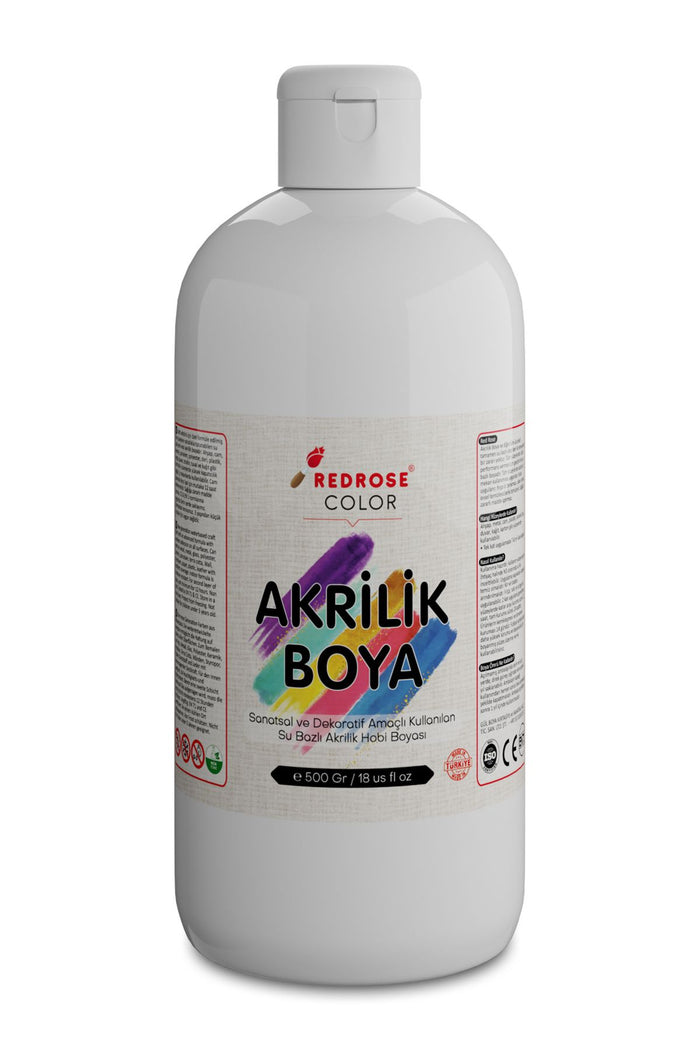 Beyaz Akrilik Boya 500 gr Sanatsal, Dekoratif, Hobi Amaçlı, Canlı Renkler - Indirimsepeti