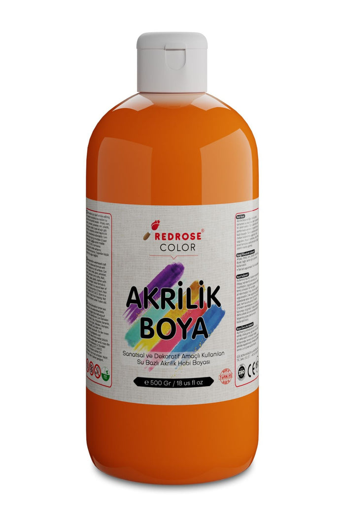 Turuncu Akrilik Boya 500 gr Sanatsal, Dekoratif, Hobi Amaçlı, Canlı Renkler - Indirimsepeti