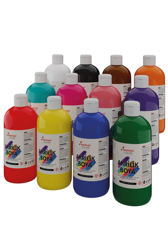 Tüm Renkler Akrilik Boya Seti, 12'li Set 12x500gr Dekoratif Hobi Amaçlı Sanatsal Canlı Renkler - Indirimsepeti