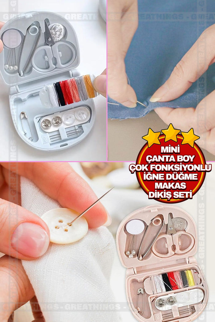 Mini Çanta Boy Seyahat Tipi Çok Fonksiyonlu İğne İplik Düğme Dikiş Makas Seti - Indirimsepeti