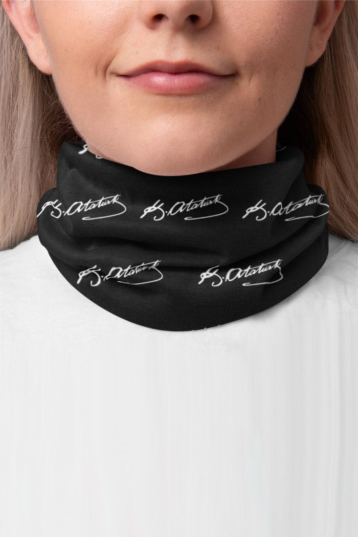 Atatürk Siyah imzalı %100 Pamuklu Bandana Fular - Indirimsepeti