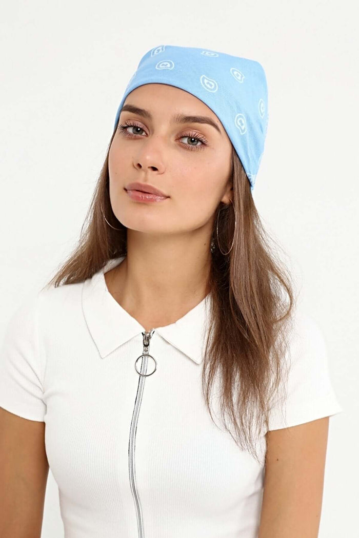 Etnik Desenli Bandana Fular %100 Pamuklu Saç Aksesuar Açık Mavi - Indirimsepeti