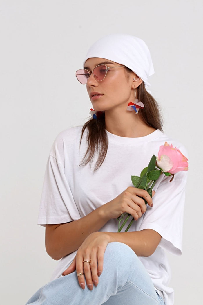 Beyaz Bandana %100 Pamuklu kumaştan Bandana Desensiz Saç Aksesuar - Indirimsepeti