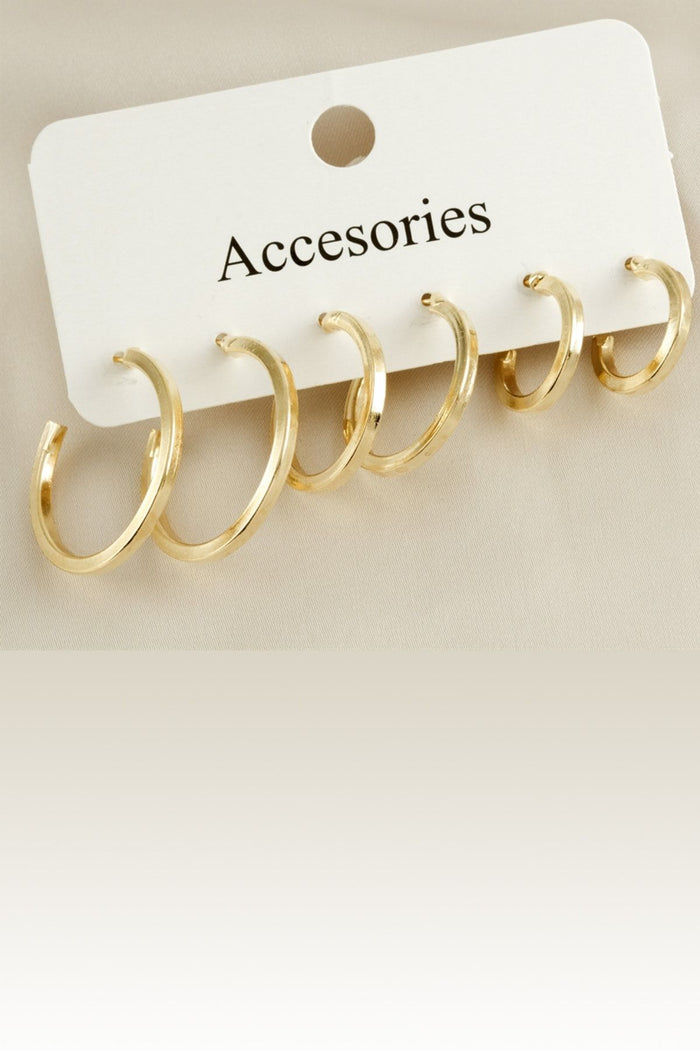 6'lı Altın Gold Renk Halka Kombin Küpe Set Köşeli - Indirimsepeti