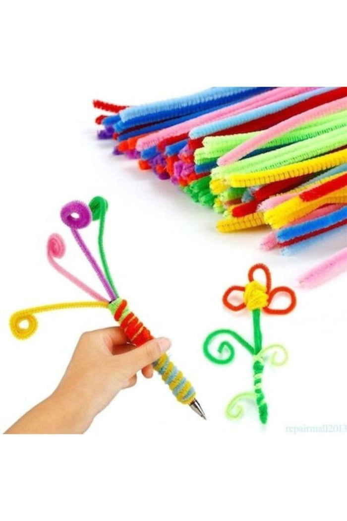 50 Adet Şönil 30 Cm Tüylü Eğitici Şönil Seti Renkli - Indirimsepeti