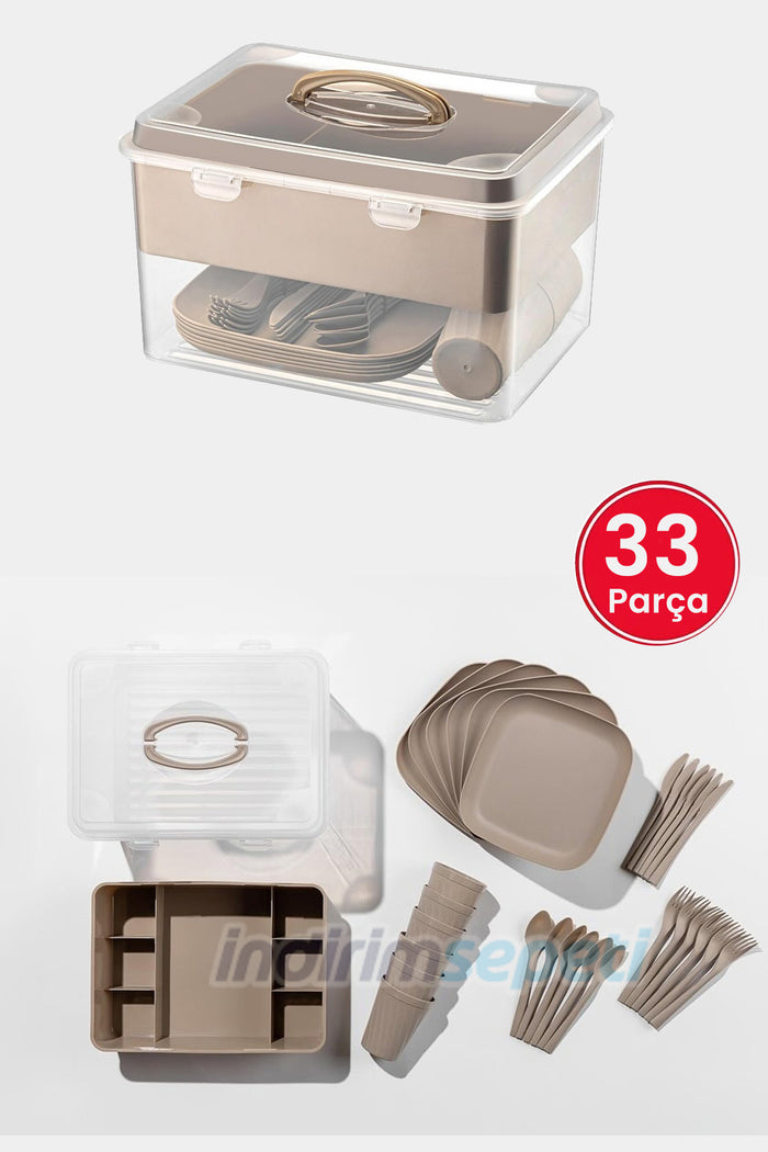 6 kişilik Sütlü Kahve Piknik Seti Pasta Börek Taşıma Kabı ile birlikte 32 Parça Taşıma Aparatlı - Indirimsepeti