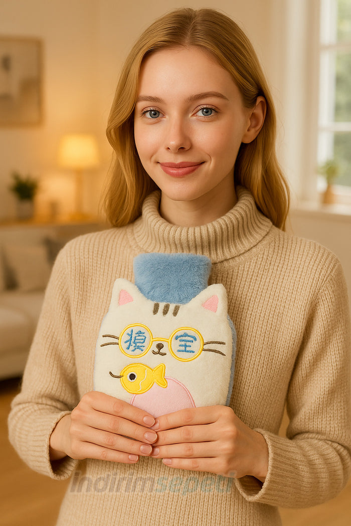 Sıcak Su Torbası Kitty Figürlü Yumuşak Peluş Eldivenli 500 ml Kış Sıcaklığı 1 Adet