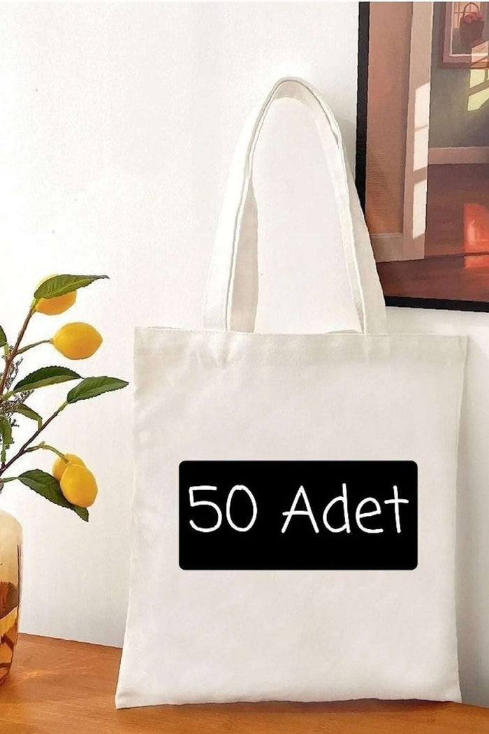 50 Adet Düz Keten Düz Baskısız Toptan Bez Çanta, Bej Rengi 37x28 cm Kulplu Naturel - Indirimsepeti
