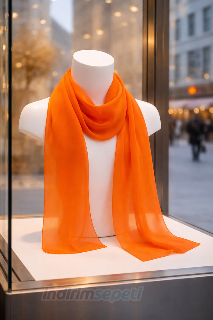 Turuncu Şifon Fular Aksesuar Kumaşı – Çanta Süsü, Dekoratif Kullanım ve Günlük Stil için Hafif İnce Tasarım 122×22 cm