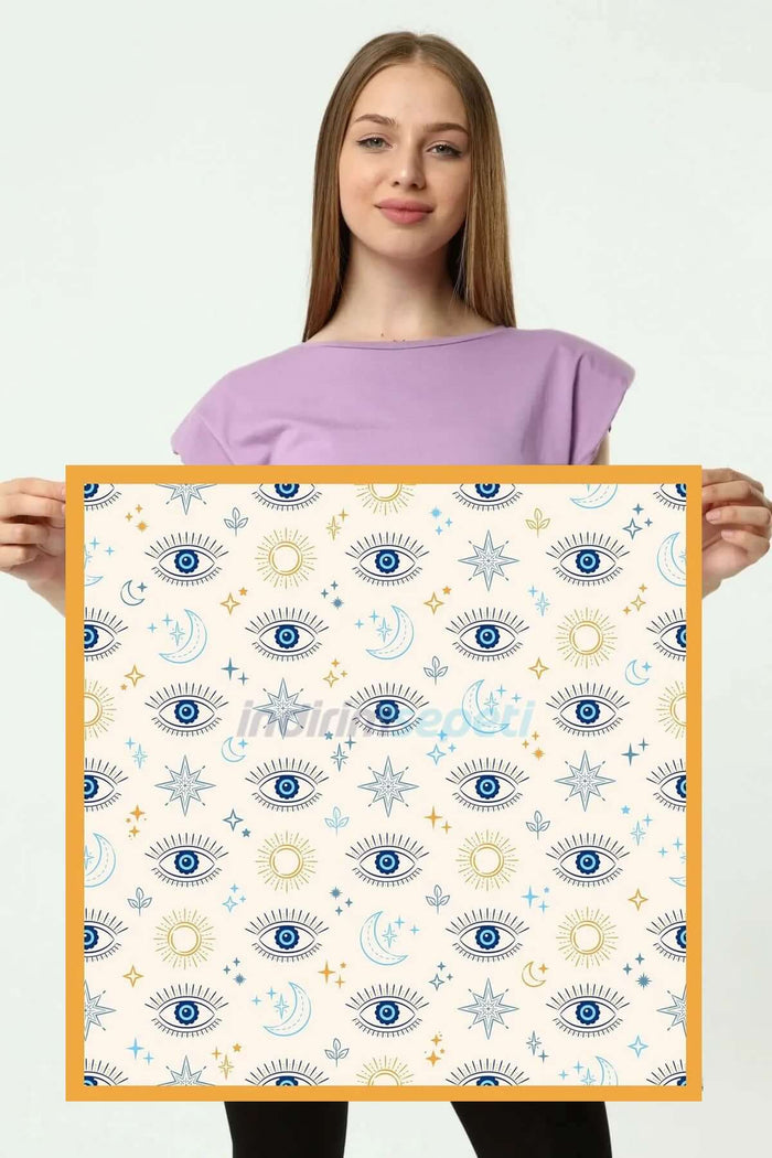 Saten Kumaş ipeksi Bandana Fular Nazar Mavi Sarı Göz Evil Eye Blue Eye - Indirimsepeti