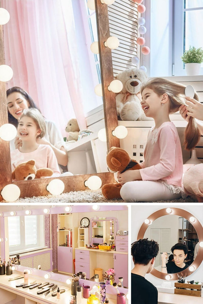 Nostalji Hollywood Tarzı 10lu Makyaj Masası Aynası Beyaz Led Işıklı Lamba USB - Indirimsepeti