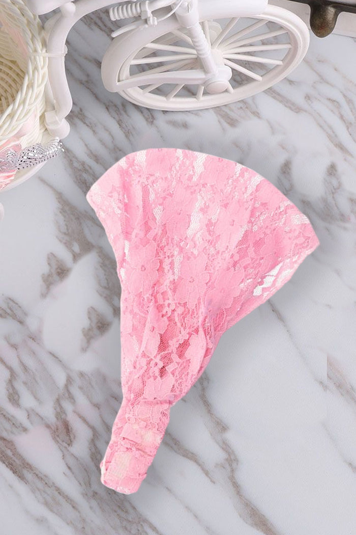 Dantelli Tül Saç Bandı Bandanası Bahar ve Yaz Boho Stili, Lastikli Esnek Plaj Açık Pembe - Indirimsepeti