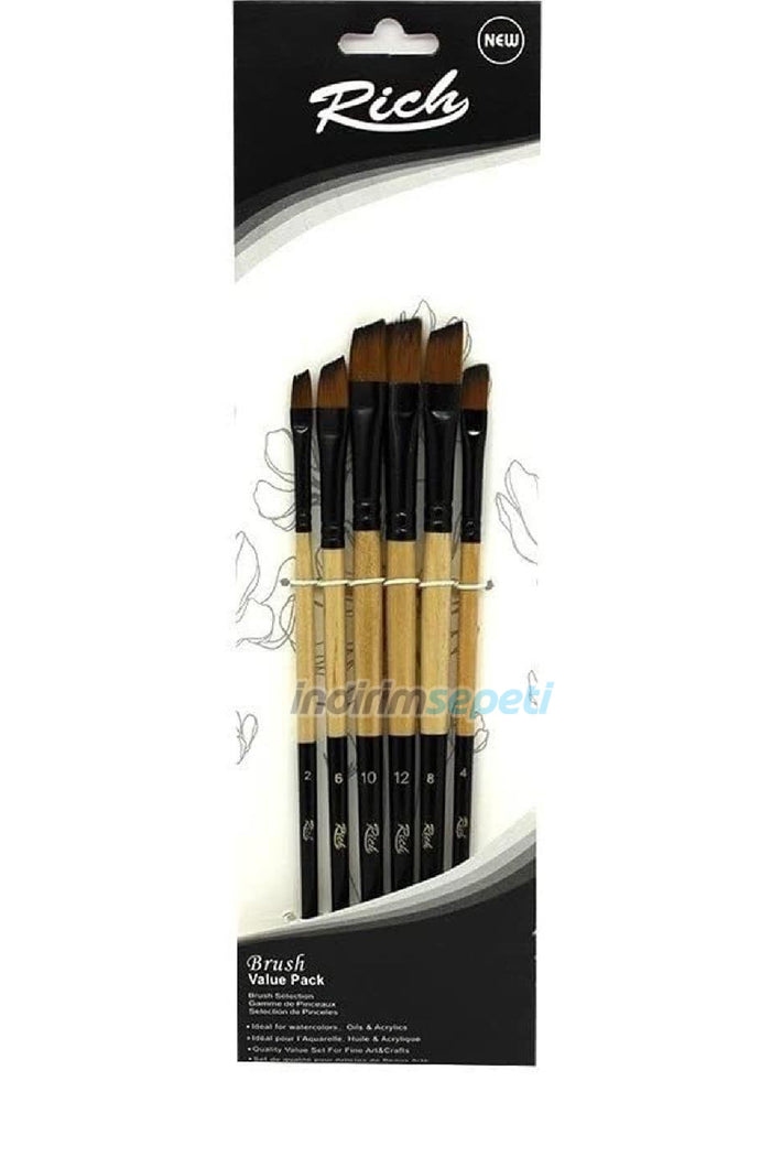 Rich Sentetik Yan Kesik Fırça Seti 6 lı Set: 4 - Indirimsepeti