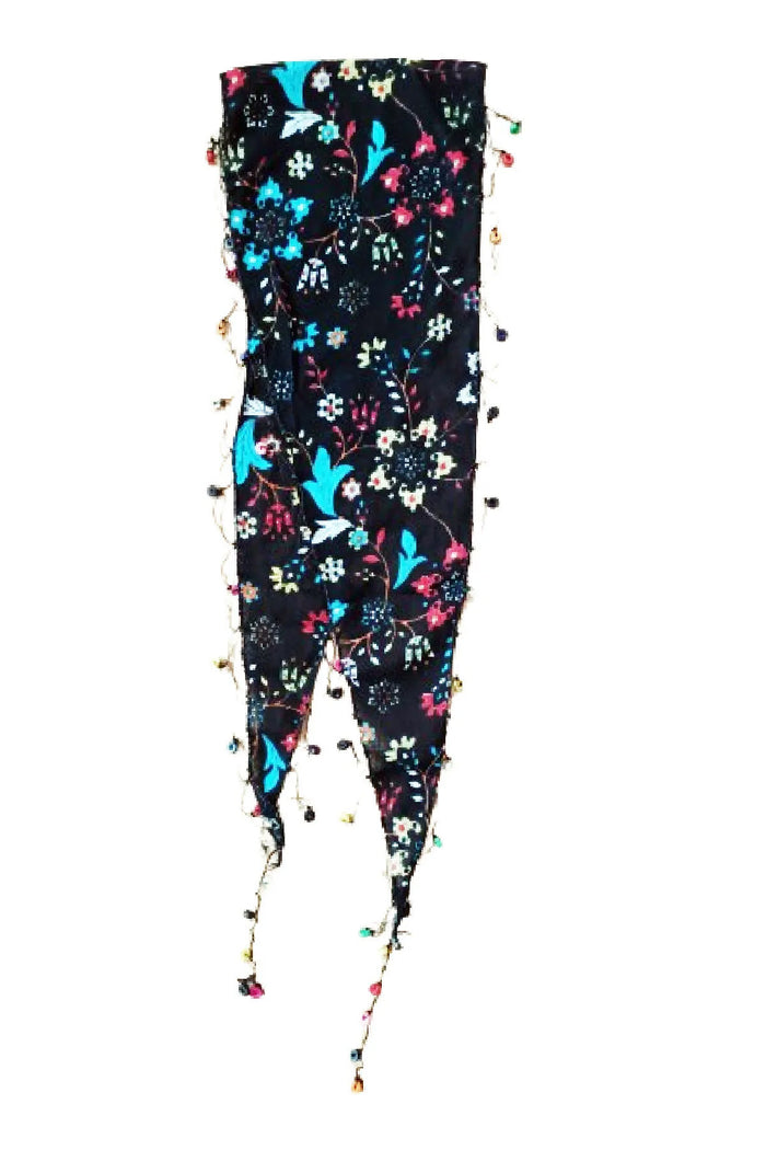 Fular Çiçek Desenli Pamuklu Kumaş Boncuklu Saç Bandı Saç Aksesuar Siyah - Indirimsepeti