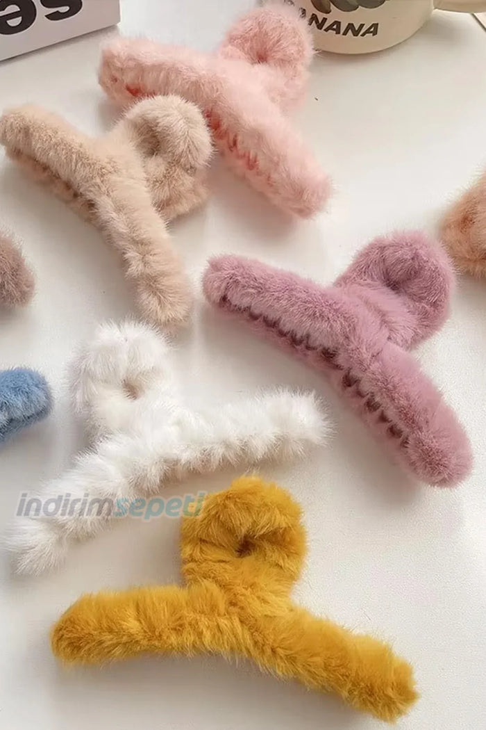 Kadın Pelüş XL Mandal Toka Tüylü Karışık Renk - Indirimsepeti