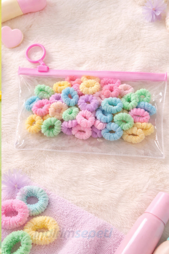 Renkli Mini Çocuk Saç Lastiği Seti – Yumuşak Dokulu, Saçı Yıpratmayan Çoklu Lastik Tokalar