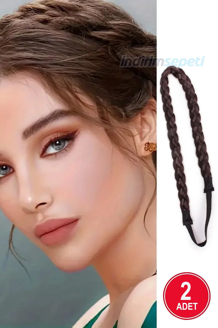 Örgülü Lastikli Saç Bandı Saç Aksesuar Hairband Kahverengi 2 Adet - Indirimsepeti