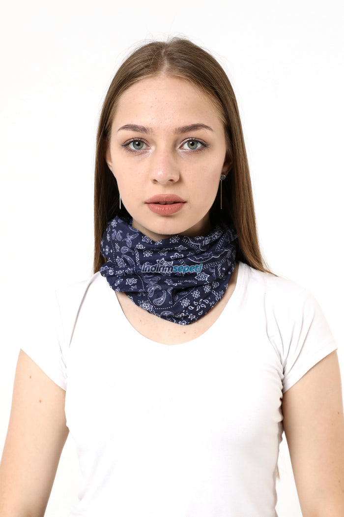 Buff Dikişsiz Boyunluk Maske Baf Bandana Saç Bandı Kamp Aksesuar Çiçek Desenli Lacivert - Indirimsepeti
