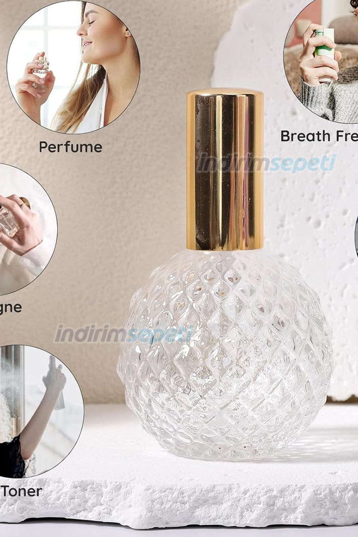 Cam Şişe Gold Kapak Spreyli Boş Kolonya Parfüm Şişesi Doldurulabilir 100 cc Seyahat Hediyelik - Indirimsepeti