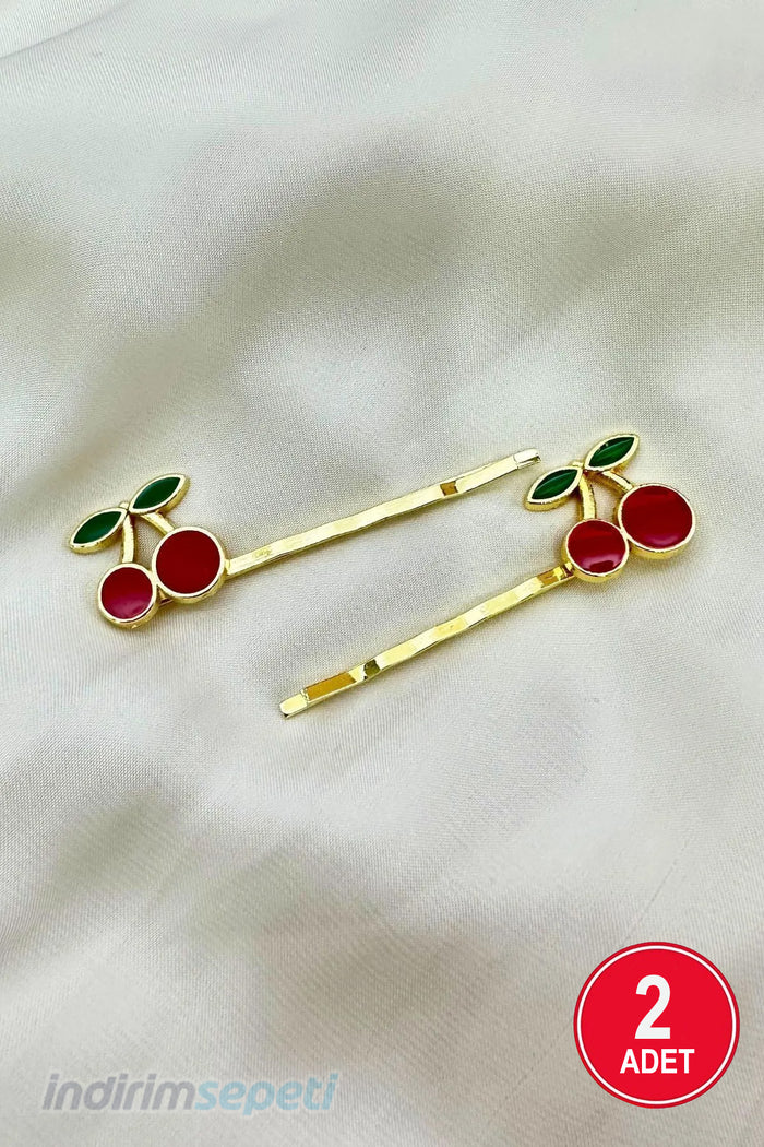 Kiraz Tel Toka 2 Adet 1 Kart Renkli Saç Aksesuar - Indirimsepeti